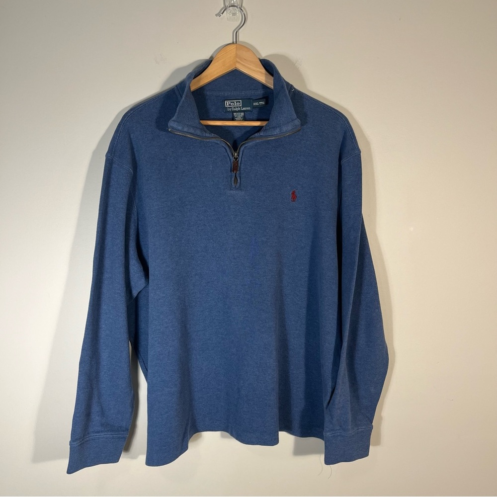 Ralph Lauren Blue Quarter-Zip Sweater with Red Pony